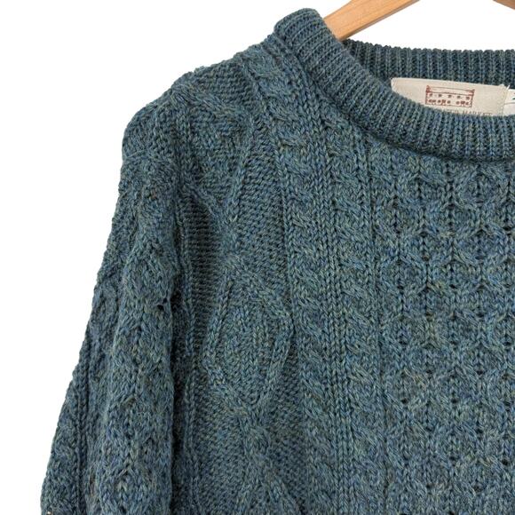 Aran Sweater Market Fisherman Dark Green Cable Knit Ireland Made Sweater sz M - Picture 6 of 16